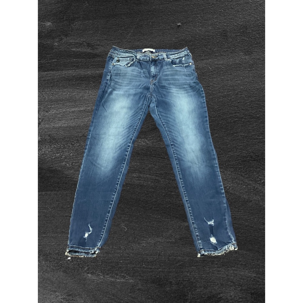 KanCan Distressed High Rise Skinny Jeans Medium Wash Raw Hem KC8376D Size 15 31